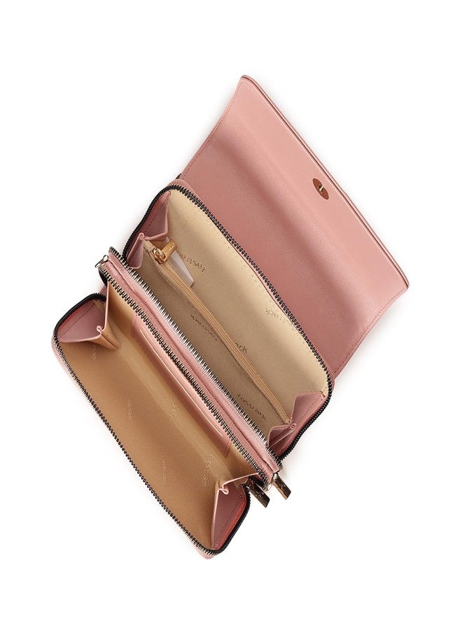 Fastrack Women's Convertible Clutch with Adjustable Sling | Flap and Magnetic Button Closure | Dual Zip Compartments, Card Slots and Inner Zip Pocket | Stylish Everyday Clutch, Peach - Image 5
